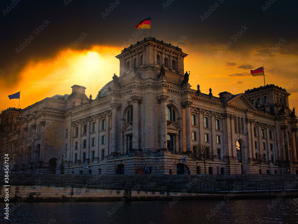 German Parliament East Side View with the River Spree