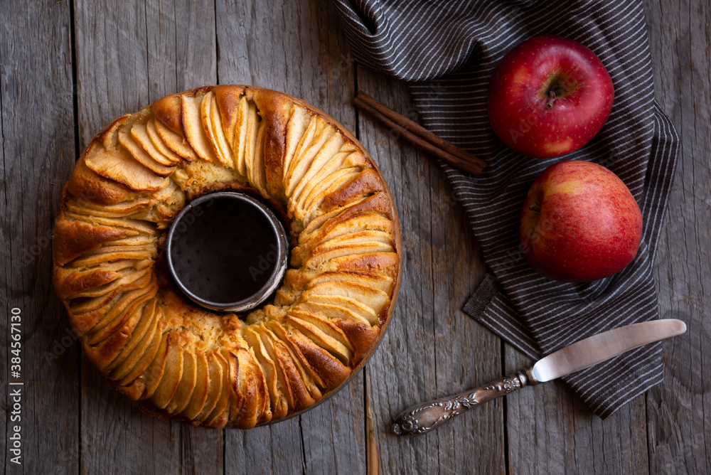 Homemade delicious apple pie with sliced apple and cinnamon Homemade delicious apple pie with sliced apple and cinnamon