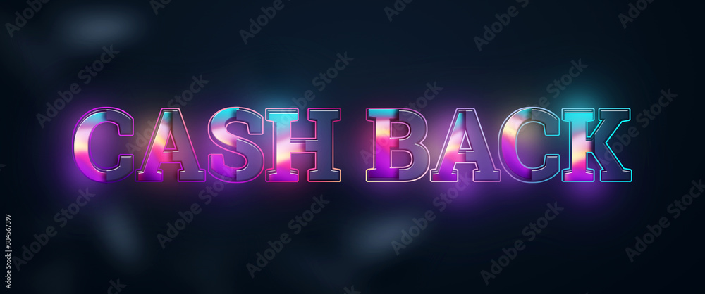 Obraz premium Multicolored inscription cashback on a light background, modern design. Online money transfer concept, digital payment, mobile transaction. 3D illustration, 3D render.