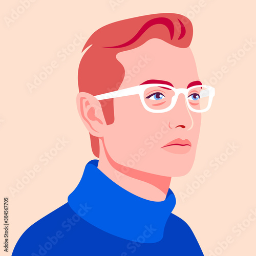 Portrait of a redhead man. Avatar of a caucasian guy for social network. Colorful portrait. Young businessman. Vector flat illustration