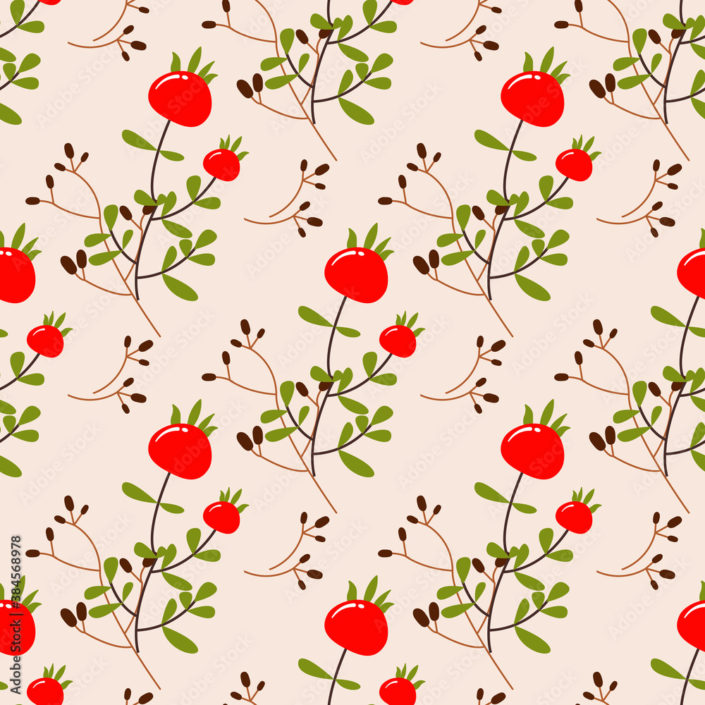 Vector seamless background with berries and leaves. Vector illustration. Vector seamless background with berries and leaves. Vector illustration.