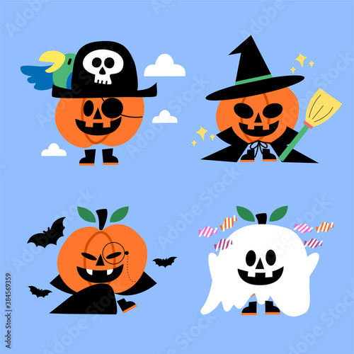 Little Pumpkin Ghost Halloween Costume Play Doodle Illustration Premium Vector