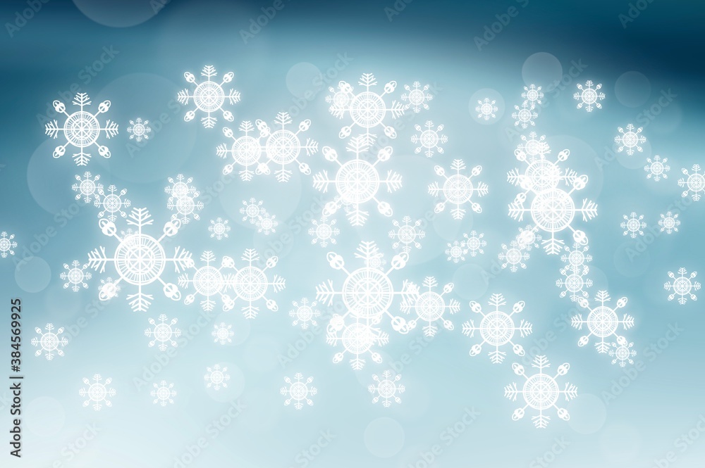 Blue abstract background. white light and snowflakes bokeh Christmas blurred beautiful shiny lights use wallpaper backdrop and your product.