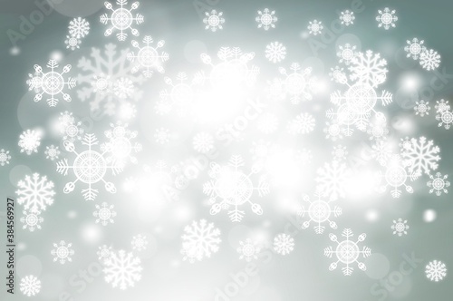Gray abstract background. white light and snowflakes bokeh Christmas blurred beautiful shiny lights use wallpaper backdrop and your product.