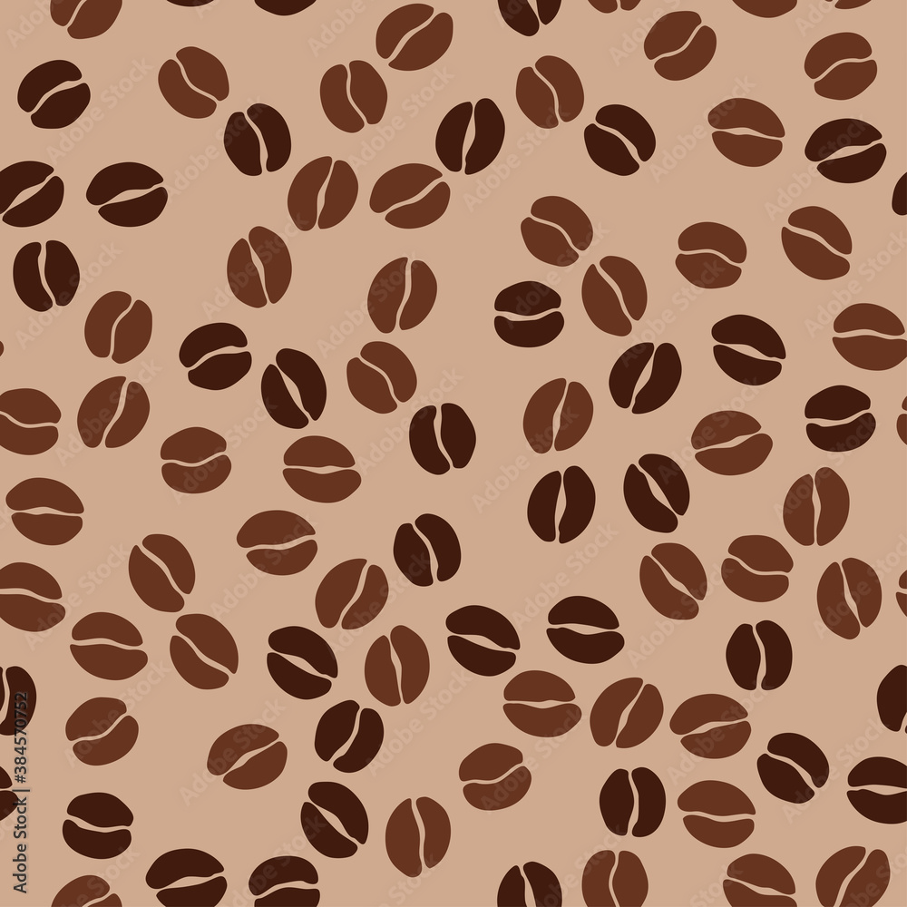 Coffee beans seamless pattern. Seeds of coffee randomly placed on beige background. Wrapping repeating texture. Vector design illustration. High quality print for your menu, bar, cafe, restaurant. Coffee beans seamless pattern. Seeds of coffee randomly placed on beige background. Wrapping repeating texture. Vector design illustration. High quality print for your menu, bar, cafe, restaurant.