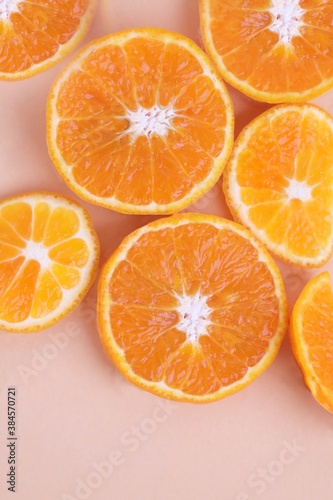 Top view of Fresh Orange slice Background.