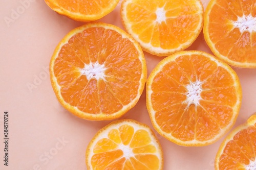 Top view fresh Orange slice Background.