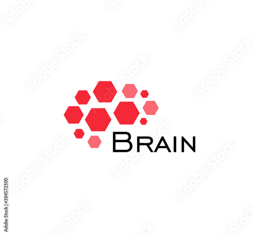 Brain abstract icon. Hexagonal shapes, geometric brain hemisphere. SImple flat abstract logo template. Modern emblem idea. Logotype concept design for business. Isolated vector illustration