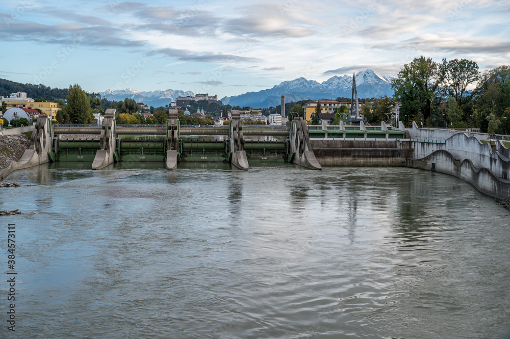 view of river salzach and city of salzburg
