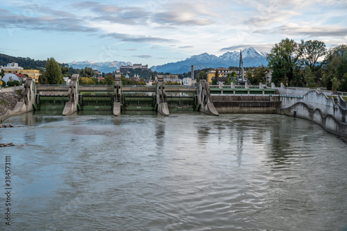 view of river salzach and city of salzburg