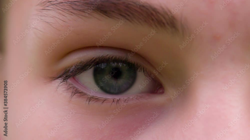 Insightful Look. Eyes of a young girl looking directly into the camera. Blue eyes close up. Slow Motion. 120 fps Insightful Look. Eyes of a young girl looking directly into the camera. Blue eyes close up. Slow Motion. 120 fps