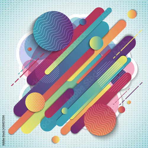 Abstract colorful geometric pattern composition rounded line shapes diagonal transition on white background