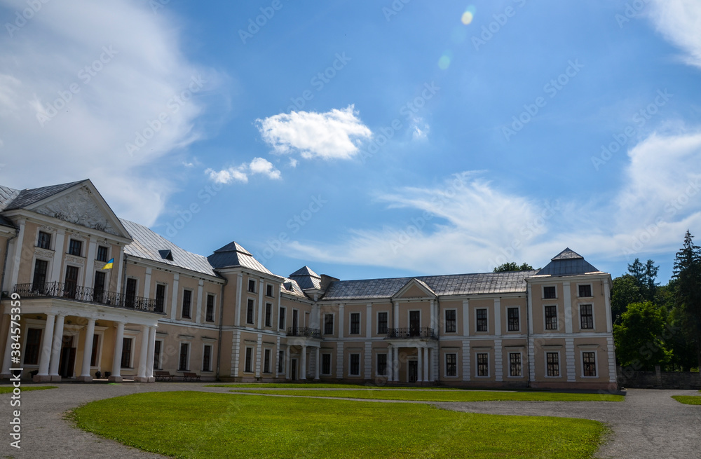 Beautiful view of Vyshnevetsky family palace in small village Vyshnivets, Ternopil region, Ukraine. Popular ukrainian travel destination.