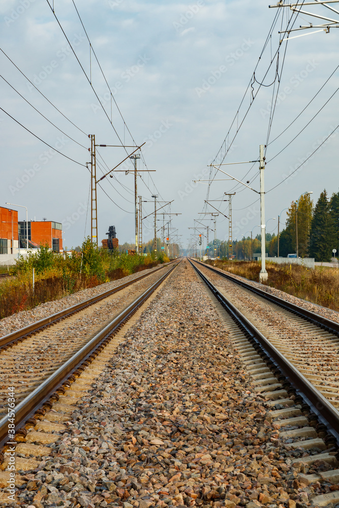 Two lane railroad with electric power lines Two lane railroad with electric power lines
