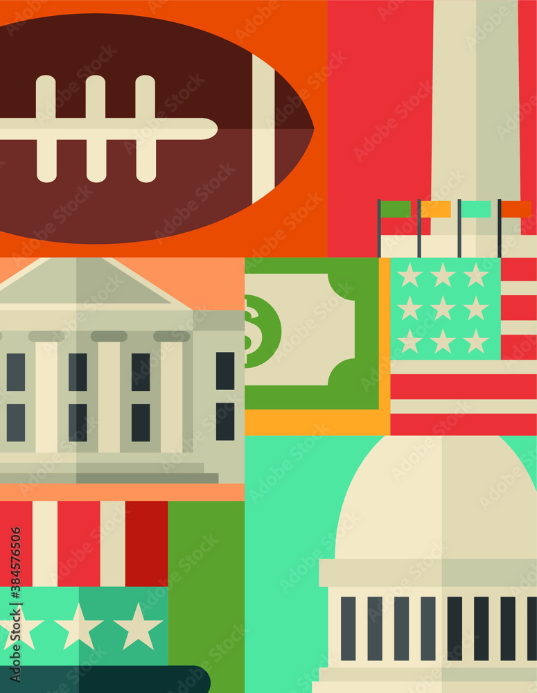Naklejka premium washington symbols vector icons flat