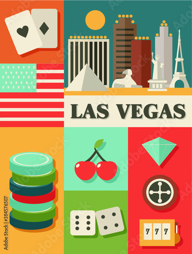 las vegas symbols vector icons flat