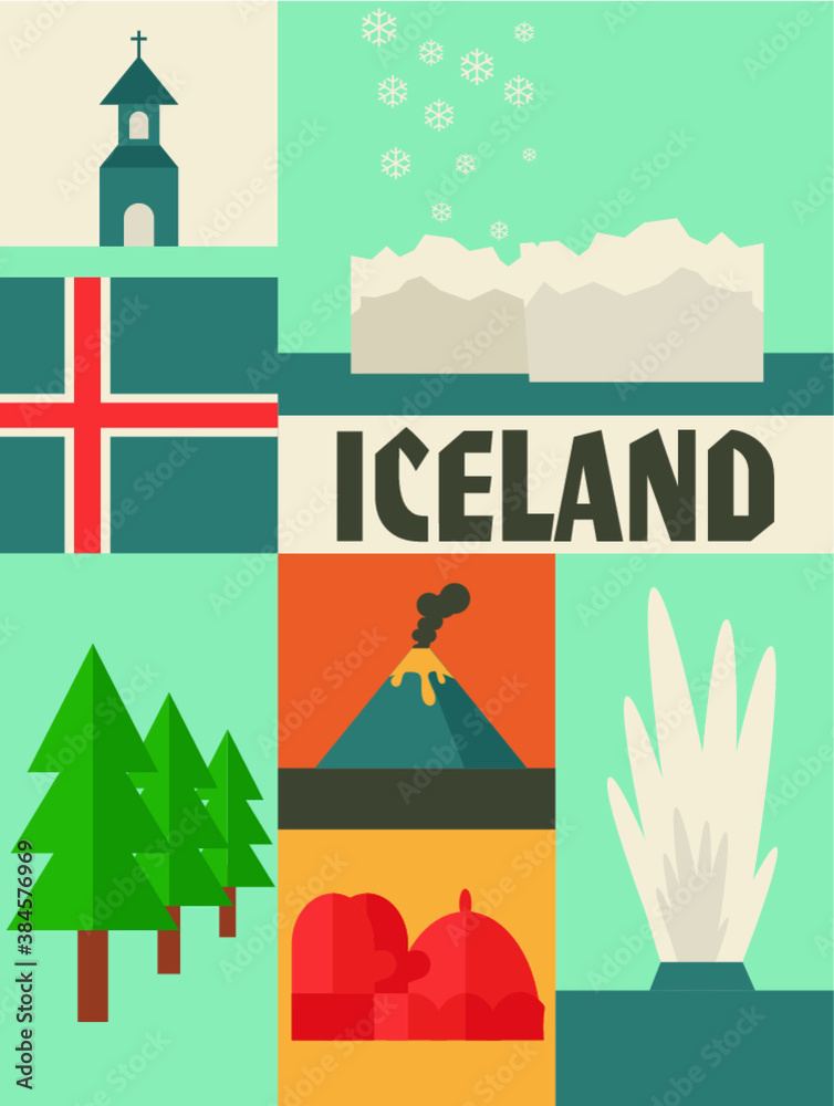 iceland symbols vector icons flat