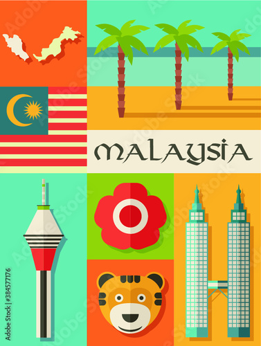 malaysia symbols vector icons flat