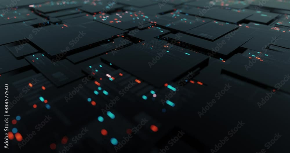 HUD Digital Data Number, Code motion graphic. Abstract source code decoding data source and database server. Statistics multi monitor display. 3D render, 4K seamless loop