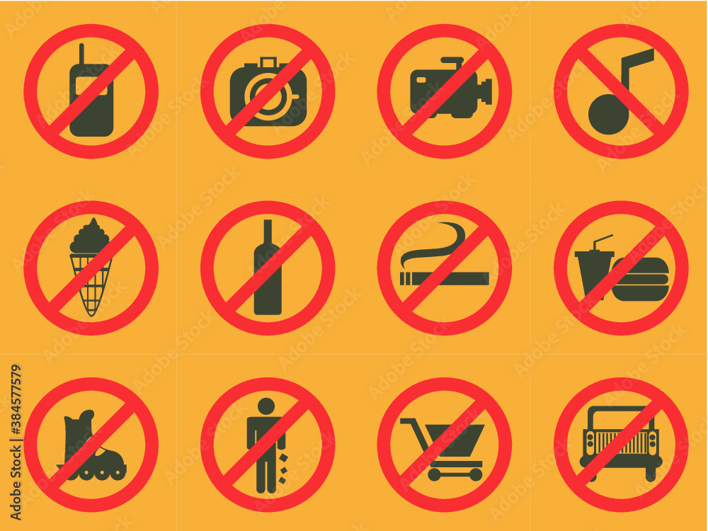 set of no prohibiting sign set of no prohibiting sign