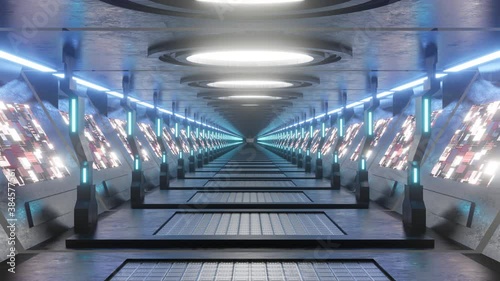 Wallpaper Mural 3D Animation of a spaceship interior hallway or gangway. Torontodigital.ca