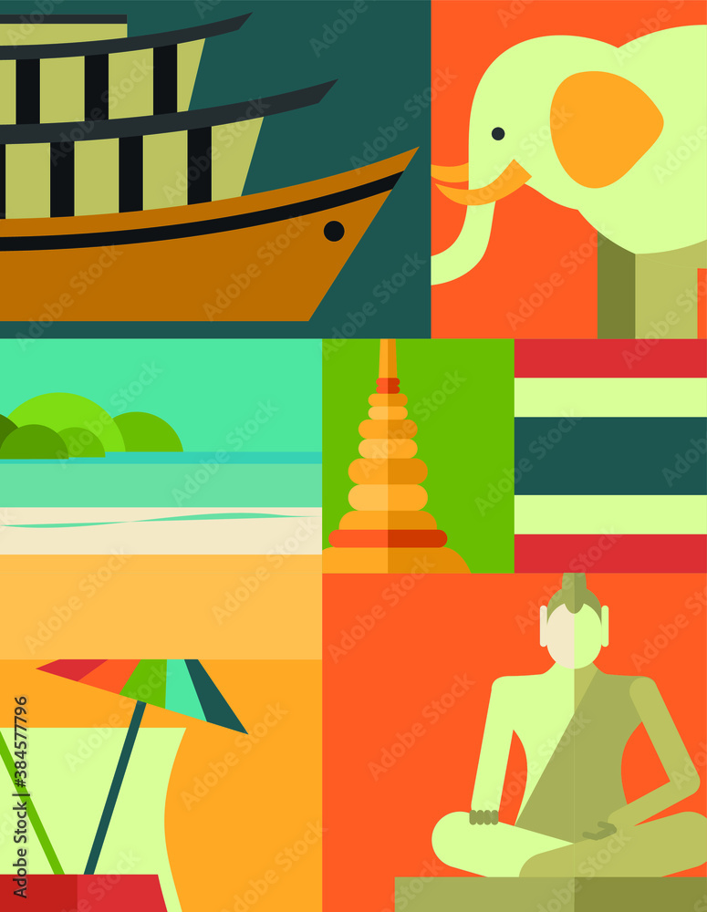 Obraz premium flat vector thailand icon set