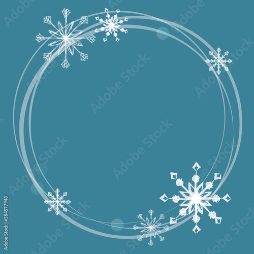 Winter, Christmas frame with snowflakes in white. Suitable for the design of postcards, photos, flyers, banners.