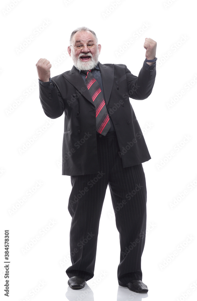 very happy senior businessman . isolated on a white