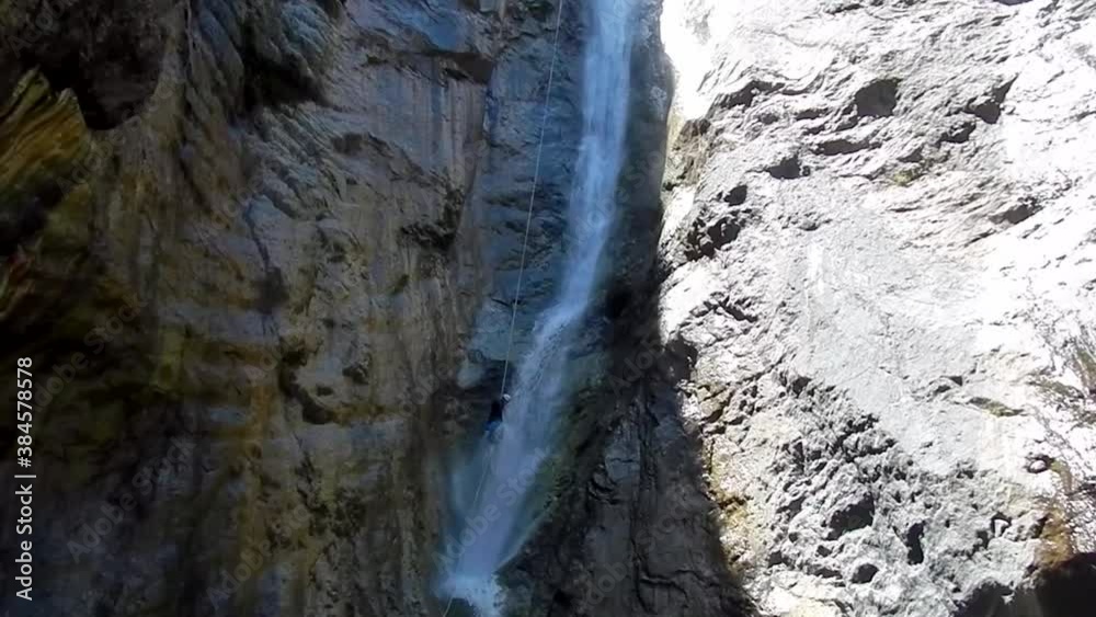 Rappelling down the Bras Rouge canyon, one of the most beautiful in Reunion Island, the paradise of canyoning. Rappelling down the Bras Rouge canyon, one of the most beautiful in Reunion Island, the paradise of canyoning.