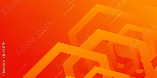 Abstract yellow and orange warm tone background with simply hexagonal lines lighting element vector for presentation design 