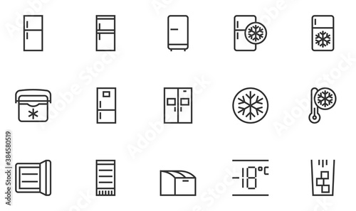 Fridge Vector Line Icons Set. Freezer, Ice Machine, Refrigerator. Editable Stroke. 48x48 Pixel Perfect.