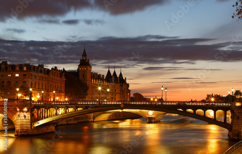 View on Seine river and Conciergerie in Paris . Colourful travel background. Romantic cityscape