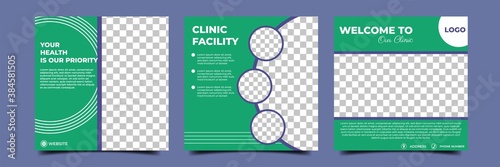 Set of editable square background. Post template medical promotion with photo collage. Perfect for social media post, story and web internet ads.