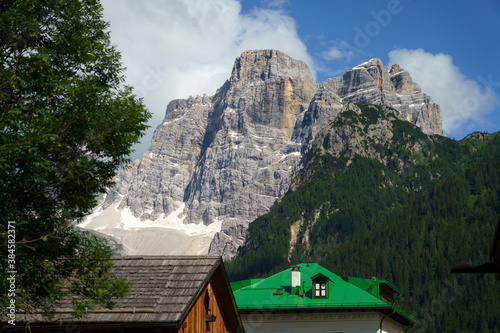 Mountain landscape along the road to Forcella Staulanza at Selva di Cadore, Dolomites photo