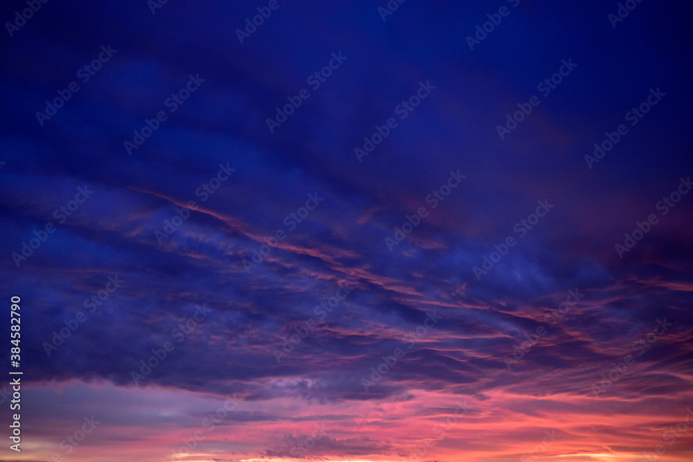 Evening sunset red sky in the village