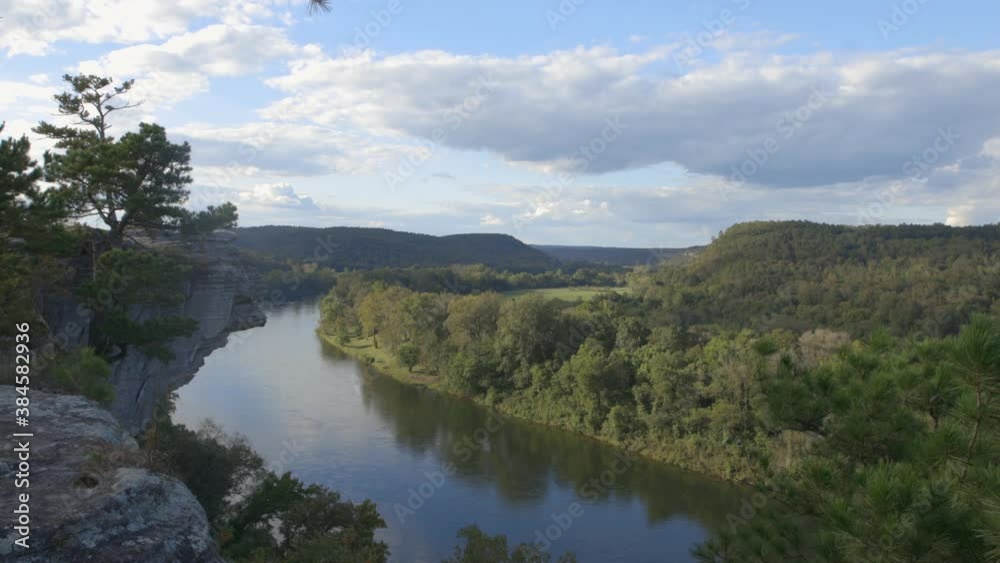 White river overlook near calico rock Arkansas river view from high bluff panning left late evening White river overlook near calico rock Arkansas river view from high bluff panning left late evening