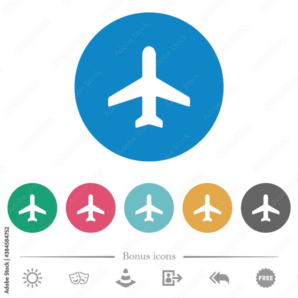 Airplane flat round icons