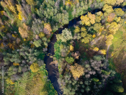Aerial drone view of autumn forest and small river © Big City Lights