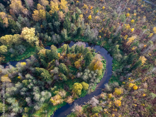 Aerial drone view of autumn forest and small river © Big City Lights
