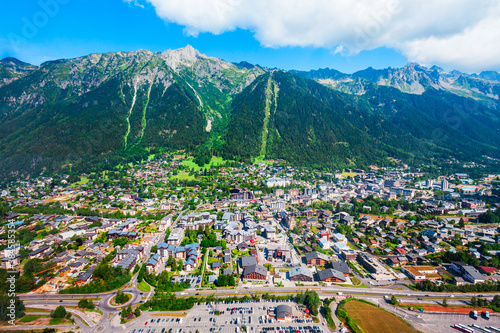 Chamonix town aerial panoramic view