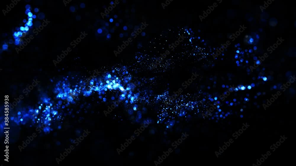 blue glowing particles circle in the air. abstract 4k background with ...