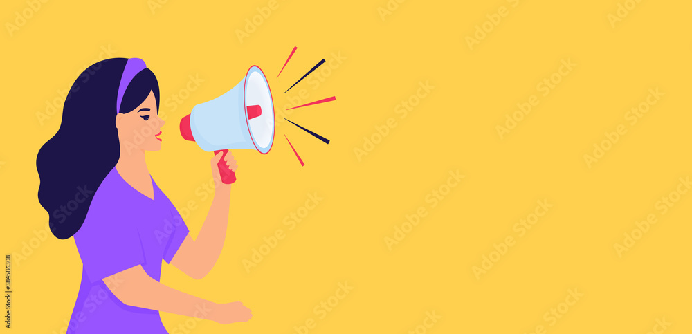 Black Friday Sale banner. Girl with loudspeaker Black Friday Sale banner. Girl with loudspeaker