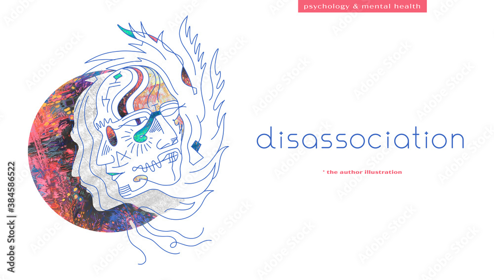 Split Thoughts Mental health concept with illustration dual personality. Split mind in ...