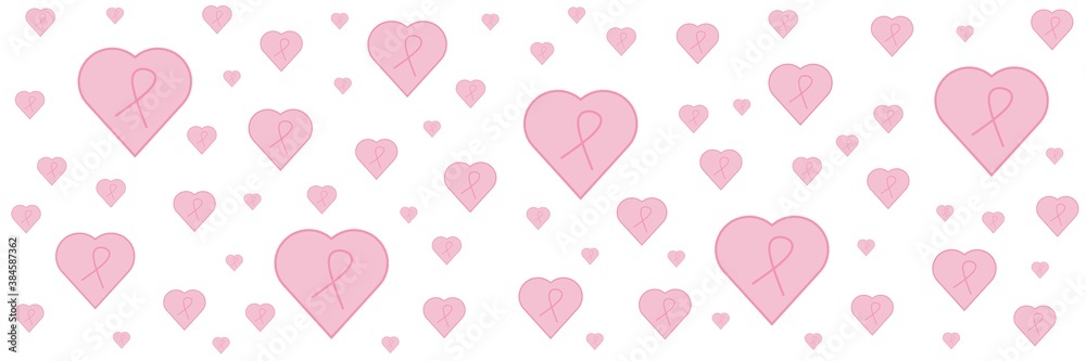 Breast Cancer Awareness month pink background, ribbon and speech bubble with quote for health care support. Banner	
