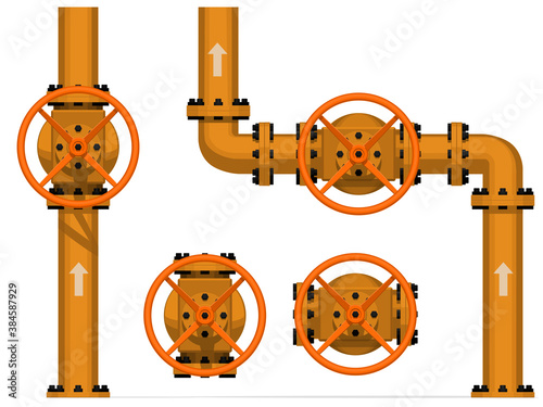 Isolated valve with hand wheel for piping work on white background.