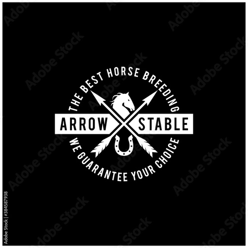 Simple Beauty Horse Ranch Stable Stallion with Cross Arrow Logo Design