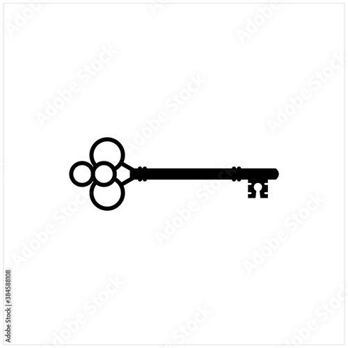 Vintage Skeleton Key Silhouette Old Classic Antique Door Key Logo Design