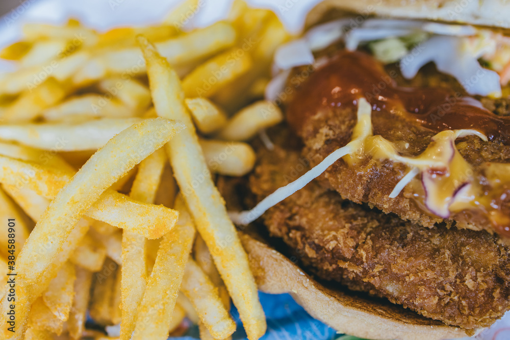 The Fish Burger with Cheesy Fries The Fish Burger with Cheesy Fries