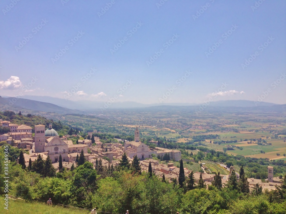 view of the city italy assisi far away