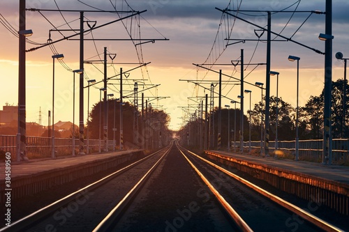 Railroad track at beautiful sunrise